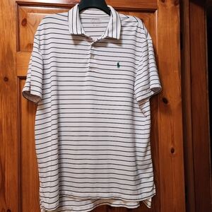 Polo Ralph Lauren White and Black Striped Polo Shirt,XL